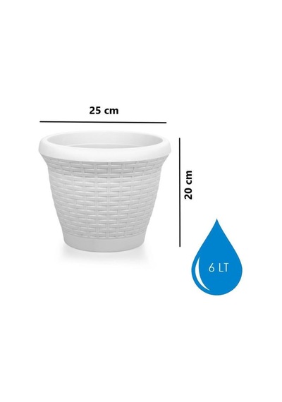 Omnipazar So-hs02 Plastik Hasır Desenli Saksı 6 Lt Kirli Beyaz 6 Adet
