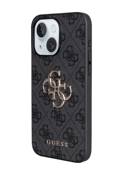 Apple Uyumlu iPhone 15 Plus Kılıf Guess Lisanslı Pu 4g Büyük Metal Logolu Çapraz Vücut Askılı Kapak Siyah Siyah