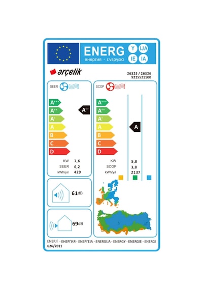 Arçelik 26326 A++ Monofaze 26000 BTU/H Salon Tipi Klima