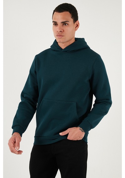Buratti Regular Fit Kapüşonlu Kanguru Cepli Içi Tüylü Yumuşak Şardonlu Erkek Sweat 5905281 Petrol