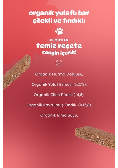 Humm Organic Organik Vegan Çilekli Ve Fındıklı Yulaf Bar 12 x 27 G