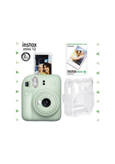 Fujifilm Instax Mini 12 Fotoğraf Makinesi + 10'lu Film + Şeffaf Kılıf Seti Yeşil