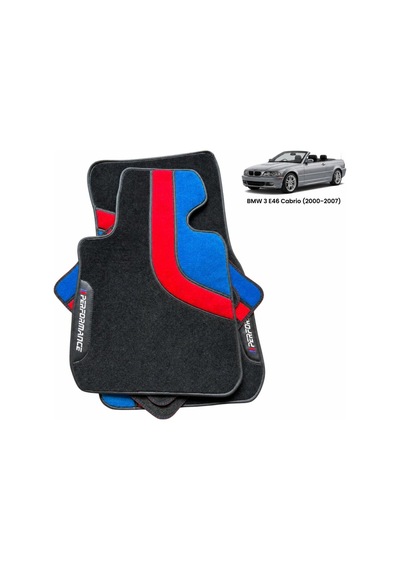 Oto Halı Paspas Seti Bmw 3 E46 Cabrio 2000 2007 Uyumlu Sport Kaymaz & Şık Tasarım - Kırmızı-mavi
