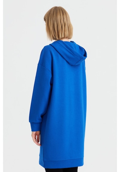 Desen Triko Kadın Kapüşonlu Sweat Elbise Saks Saks