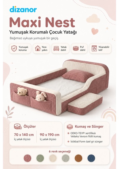 Dizanor Maxi Nest Tek Kısa Yan Kenarlı Montessori Yatak Seti - Pembe Fitilli 140 X 200 Dizanor Maxi Nest Tek Kısa Yan Kenarlı Montessori Yatak Seti - Pembe Fitilli 140 X 200