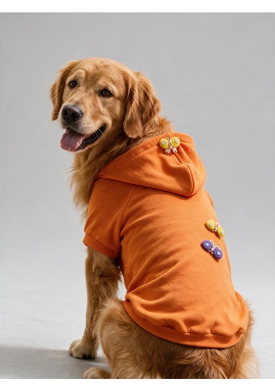 Mariposa Orange Hoodie Kelebek Detaylı İnce Polar Orta Ve Büyük Irk Köpek Sweatshirt