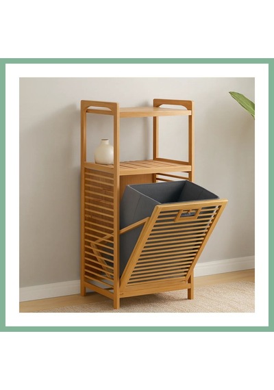 Bşkvirgo 2 Katlı Bambu Çamaşır Sepeti Önden Çek-aç Organizer 40x35x95 Cm Bsk2026 Çok Renkli
