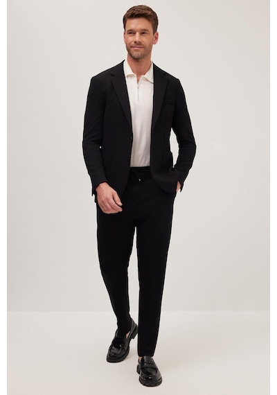 Tudors Erkek Regular Fit Siyah Esnek Likralı Kumaş Mono Yaka Torba Cepli Takım Elbise-41309