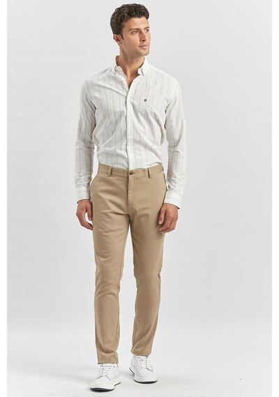 İmza Bej Düz Armürlü Slim Fit Casual Pantolon 1003240168-bej Bej