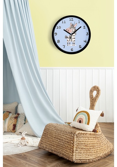 Sevimli Zebra Çocuk Odası Duvar Saati - 25cm - Önü Camlı Siyah Kasa - Sessiz Mekanizma-jh0837 Siyah