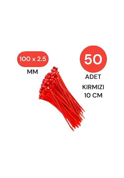 Tek-iş Plastik Kablo Bağı Klipsi Cırt Kelepçe 100 Mm X 2.5 Mm Kırmızı 50 Adet