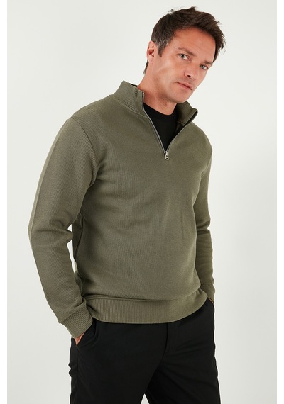 Buratti Pamuklu Relaxed Fit Yarım Fermuarlı Sıfır Yaka Örme Erkek Sweat 5901076 Haki