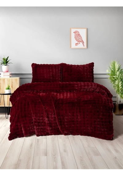 Merinos Diamond Kürk Bubble Desen Comforter Set, Çift Kişilik Yorgan Seti 220x240 Bordo