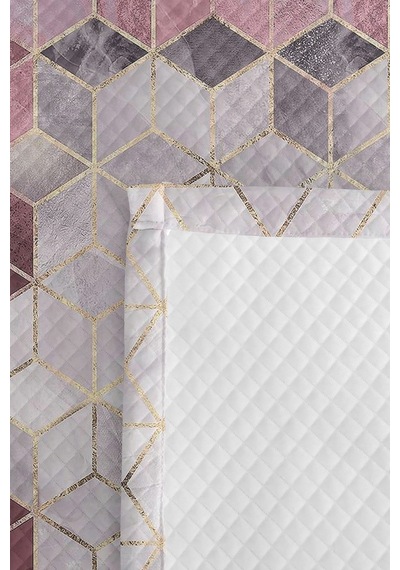 Pudra Geometrik Modern Genç Odası Tek Kişilik Pike Takımı-gri Altın 160x220 Cm Kapitone Yatak Örtüsü Narin Çiy Sarmalı