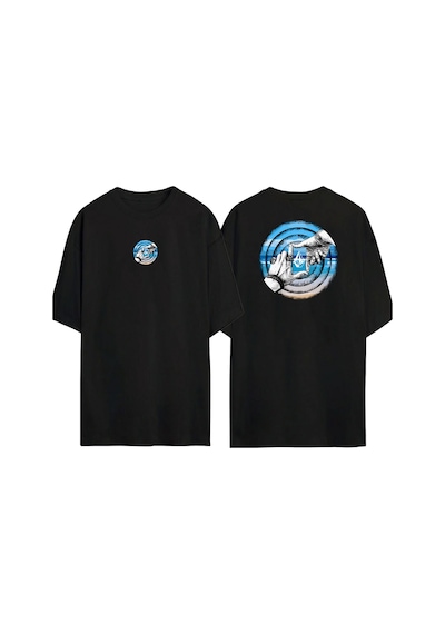 Thewert Unisex Hands And Rectangle Ön Arka Baskılı Sıyah Oversize T-shirt Siyah
