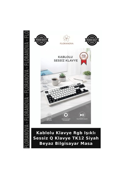 Kablolu Klavye Rgb Işıklı Sessiz Q Klavye Tk12 Siyah Beyaz Bilgisayar Masa