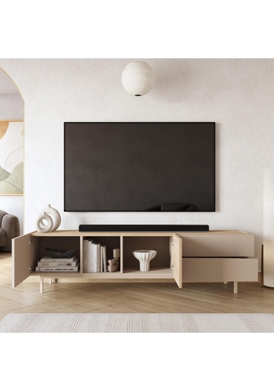 Robin Home Luka Tv Sehpası Tv Ünitesi Orta Sehpa 2'li Set Kumsal-sepet Bej