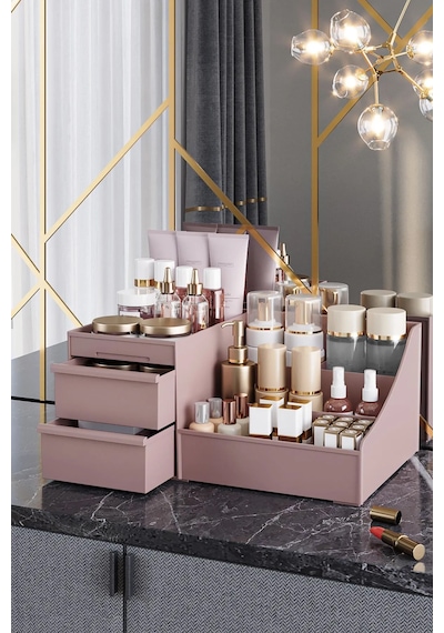 Maxi Home Elegance Makyaj Organizer Beyaz Çekmeceli Kozmetik Düzenleyici Masaüstü Parfüm Ve Takı Organizer Rose