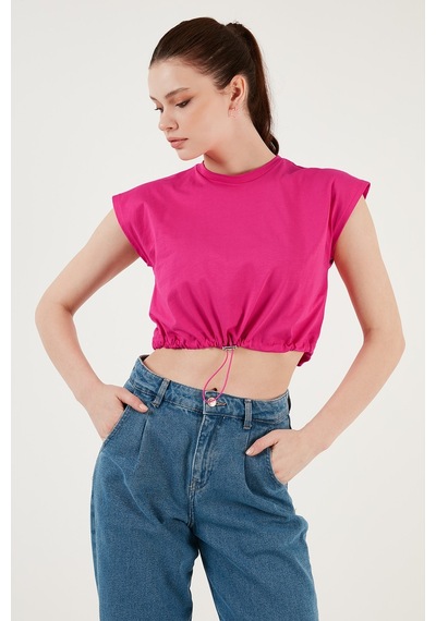 Lela Bisiklet Yaka % 100 Pamuk Crop Bayan T Shirt 5865587 Fuşya