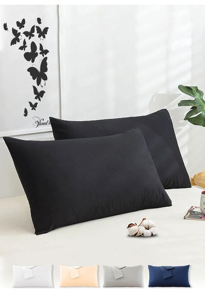 Vionel Home Pamuklu 2'li Kapaklı Yastık Kılıfı 50x70 Cm - Yumuşak Ve Nefes Alabilir Siyah Genel