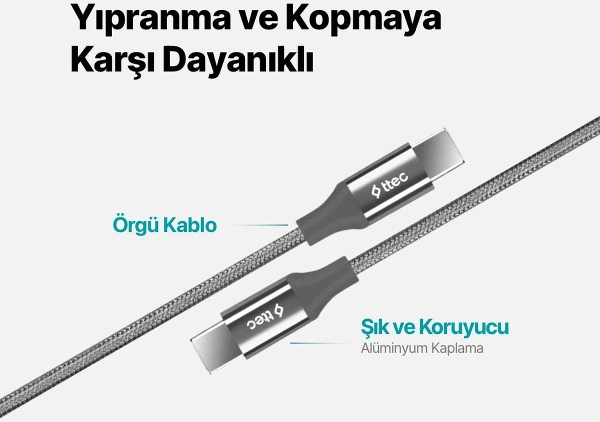 Alumicable Usb-c - Usb-c 200cm 65w Pd/qc Hızlı Şarj/data Kablosu Uzay Grisi 2dk51ug