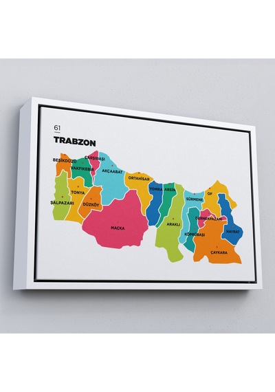 Çerçeveli Trabzon İli Ve İlçeler Haritası Dekoratif Kanvas Tablo-1469