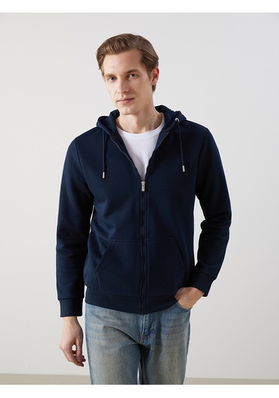 Lcwaıkıkı Basic Lacivert Kapüşonlu Uzun Kollu Erkek Fermuarlı Sweatshirt