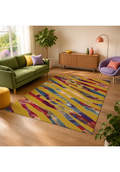 Kartela Halı Aira Halı Kaymaz Taban Makinede Yıkanabilir Halı Hardal Sarısı - 200 X 300 Cm