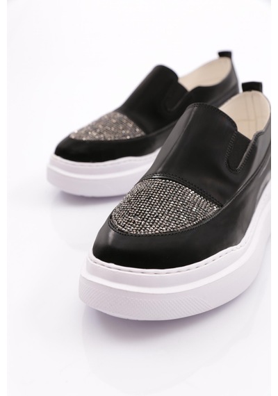 Dgn 053 Kadin Önü Taşli Sneaker Ayakkabi Siyah Metalik