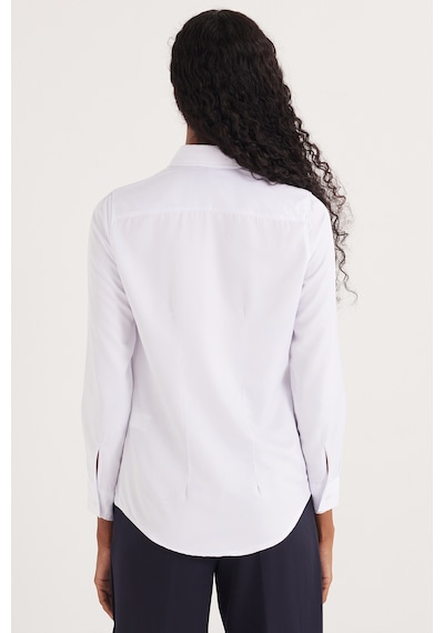 Tudors Kadın Slim Fit Dar Kesim Vucüda Oturan Uzun Kollu Gizli Düğme Detaylı Beyaz Basic Gömlek-35320 Beyaz