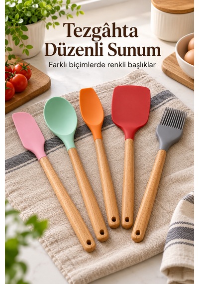 Mutfak Spatula Seti Farklı Biçimlerde Renkli Başlıklar Belirtilmemiş