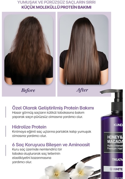 Yoğun Nemlendirici Ve Besleyici Saç Kremi Kundal Honey & Macadamia Protein Treatment Amber Vanilla
