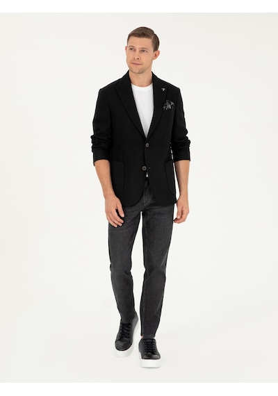 Cacharel Siyah Slim Fit Yün Karışımlı Blazer Ceket