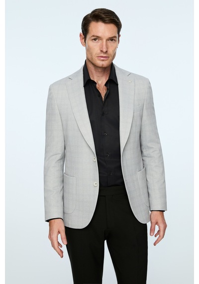 Morven Erkek Gri Polyester Trend Ekoseli Slim Fit Mono Yaka Ceket 26ms002019100 Gri