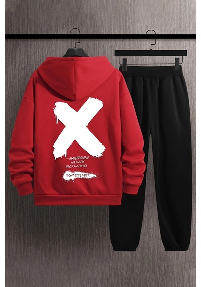 Uyguntarz Unisex Sometimes X Baskılı Eşofman Takımı Kırmızı