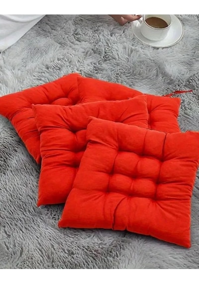 4 Lü Sandalye Minderi Bağcıklı, Çökme Yapmaz Sünger Dolgulu, Yıkanabilir 40x40 Cm Sarı Diğer