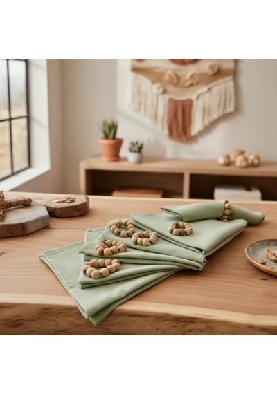Premium Keten Adaçayı Yeşili 6lı Peçete Takımı 40x40 Toka Yeşil