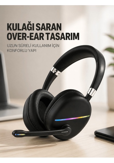 Rgb Işıklı Bluetooth Mikrofonlu Kulaklık Uzun Süreli Kullanım Typ