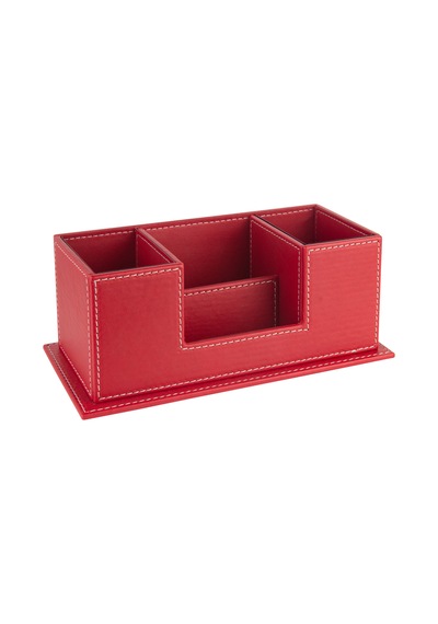Masaüstü Deri Organizer Kalemlik 4 Gözlü Desktop Organizer Rainbow Vegan 10x12x25 Cm. Kırmızı