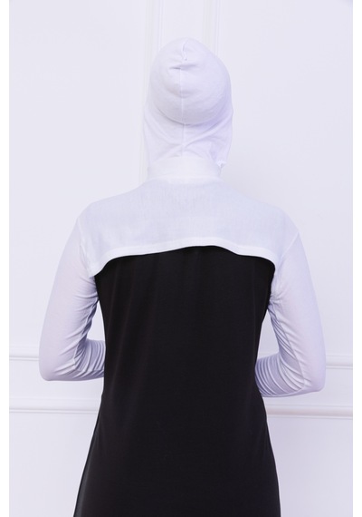 Loggia Balıkçı Yaka Boyunluklu Kolluk Beyaz - Likralı Dik Yakalı Kadın Body Tesettür Crop Bolero Beyaz