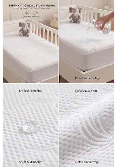 Babydry Bambu Desenli Oeko-tex Sertifikalı Sıvı Geçirmez Bebek Alezi - Fitted Yumuşak Dokulu Bebek Yatak Koruyucu Beyaz