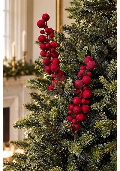 Yılbaşı Ağacı Süsü Bordo Kadife Kokina Dalı 41 Cm 2li Diğer