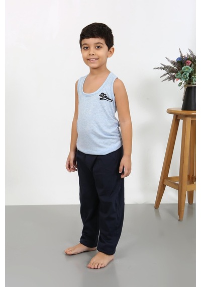 Akbeniz Erkek Çocuk Sıfır Kol Penye Pijama Takım Mavi 20439