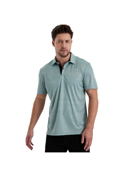 Gölge Desenli Spor Polo Yaka Erkek Kısa Kol Tişört Olive