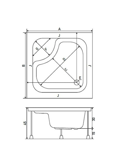 Shower 90X90 Mına Kare Mini Küvet