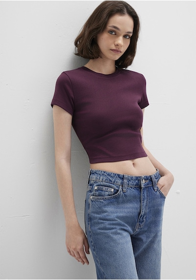 Mavi - Bordo Basic Crop Tişört 1600814-70434 Bordo