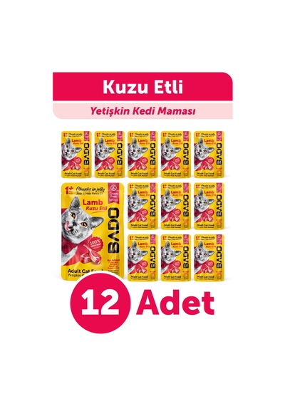 Bado Yetişkin Kedi Yaş Maması Kuzu Etli 85gr 12'li