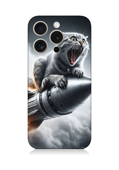 Apple Uyumlu iPhone 15 Pro Max Roket Kedisi Desenli Silikon Kılıf Silikon
