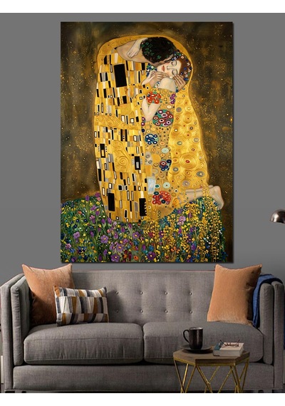 Sarılan Aşıklar Gustav Klimt Tarzı Dekoratif Kanvas - Mdf Ahşap Tablo