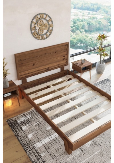 Hüma Yatay Başlıklı Masif Ahşap Karyola Ceviz 90x200